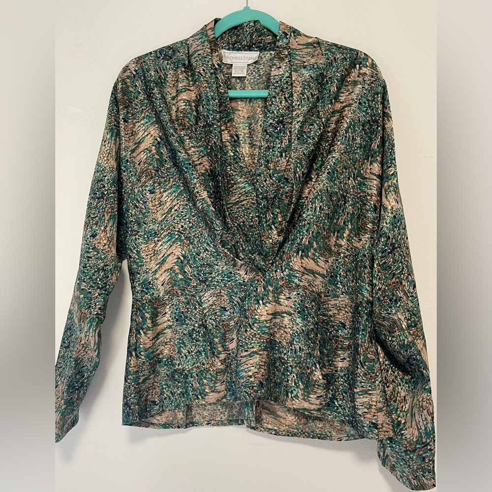 Vintage Michelle Stuart Green , Brown floral blouse- size 12